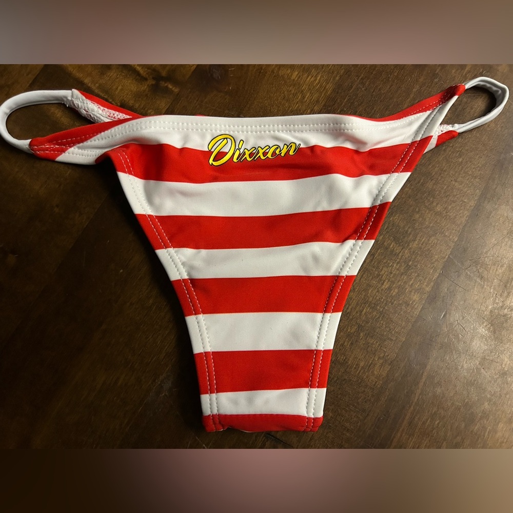 NWOT Sexy Skimpy Dixon American Flag Tanning Suit White & Red Bikini Bottom Only